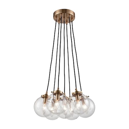 Boudreaux 7-Light Chandelier In Satin Brass With Sphere-shaped Glass